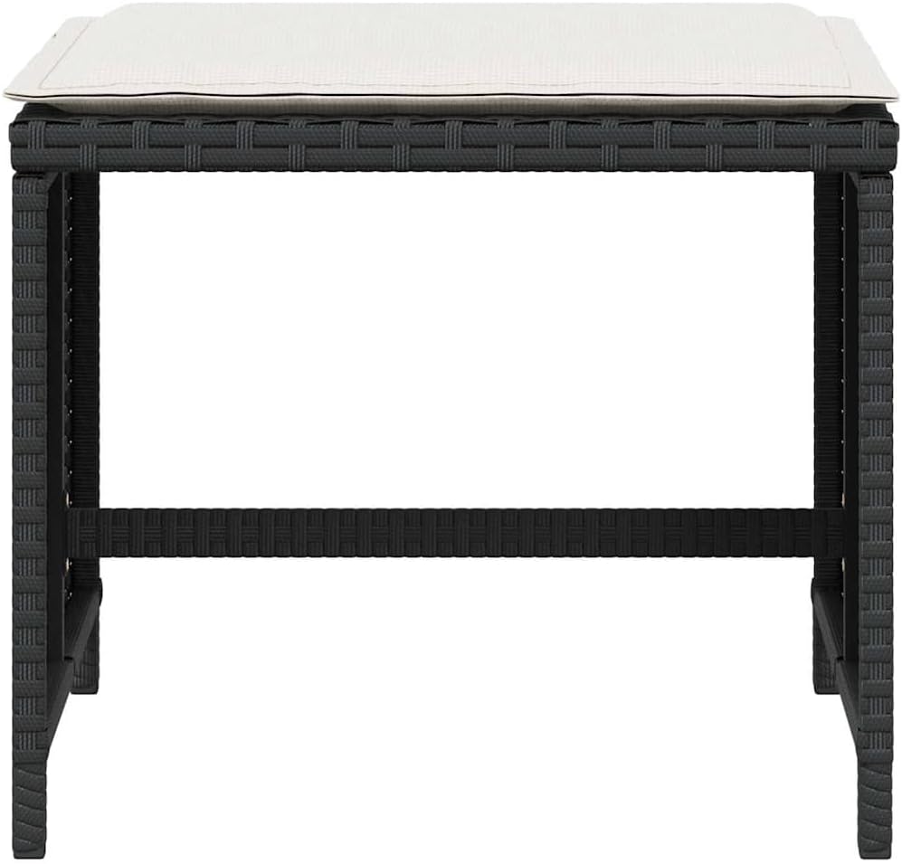 4-Piece Garden Stool Set with Cushions, Black and Cream, Square Outdoor Stool...