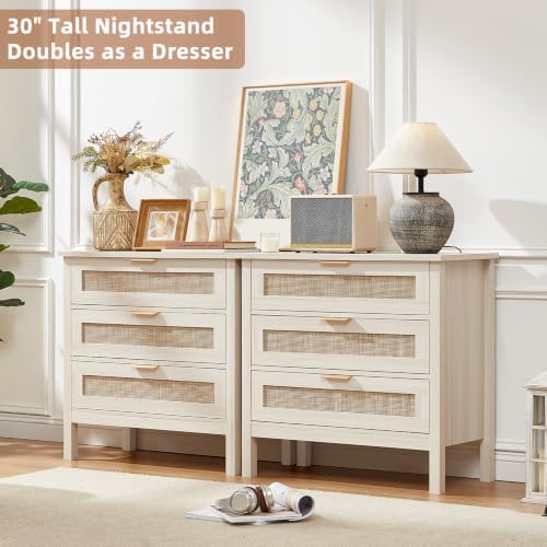 LEYAOYAO 31.5" Wide Rattan Nightstand, Large Boho 3 Drawer Night Stand |...