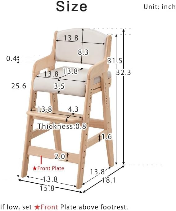 タンスのゲン TANSU NO GEN Japanese Wooden Chair, Height Adjustment for Babies and Toddlers Aged 4-12, up to 99.2 lbs, Designed in Japan, Slide The seat, White,4960040102(113287)