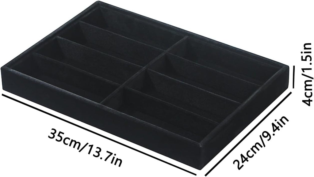 Coward Sunglass Organizer, Black Velvet Glasses Trays, Eyeglasses Watches Jewelry Display - Men Women (8 Grids)