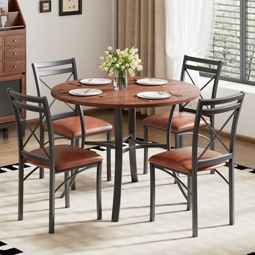VECELO 5 Piece Dining Table Set for 4 with Chairs, Wood Grain Tabletop, Small...