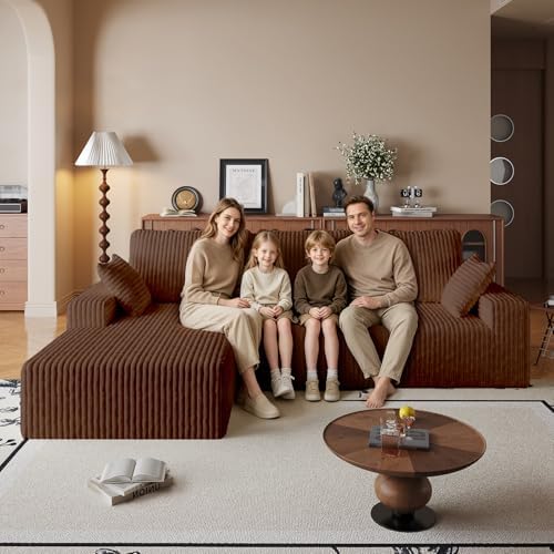 108" Brown Modular Sectional Cloud Couch for Living Room Deep Seat L Sha...