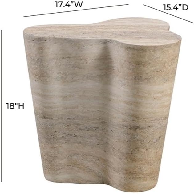 MAKLAINE Transitional Faux Travertine End Table, Tan Finish, Concrete Materia...