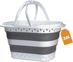 Collapsible Plastic Laundry Basket with Handles, 32L Foldable Large-Capacity Laundry Hamper, Pop Up Storage Organizer, Space Saving Hamper (32L / 8.45 Gallon, Grey)