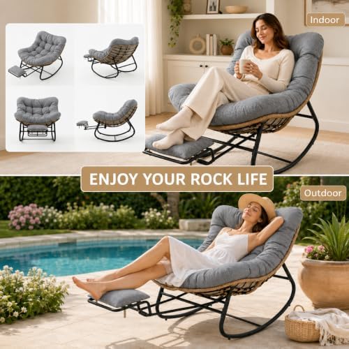 Oversized Rocking Chair with Zero-Gravity Foot Rest & Ottoman, Comfy Loun...