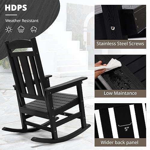 LUE BONA Outdoor Rocking Chairs Set, 3-Piece, HDPS Poly Porch Rockers with Ta...