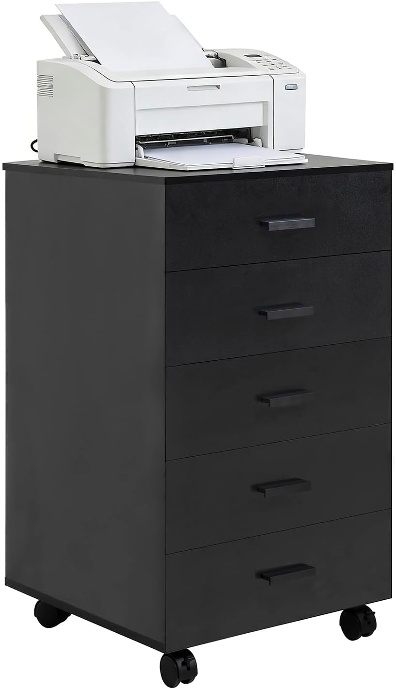 SweetGO 5 Drawer Storage Cabinet, Under Desk Organizer with Printer Stand Woo...