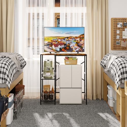 Mini Fridge Stand with Storage Shelves Dorm Microwave Stand Reversible
