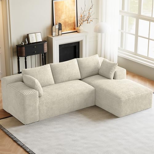 ONEMMLION 96" L-Shaped Cloud Couch Sofa with Chaise, Beige White