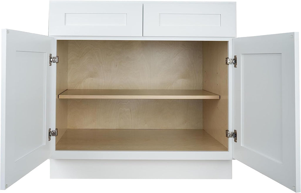 Hollywood Fabiani Design Base Kitchen Cabinet - 33 in. W x 24 in. D x 34.5 in. H, Shaker White, Solid Wood Frame, 1/2-Inch Cabinet-Grade Plywood Box, Soft-Close Door, Ready to Assemble