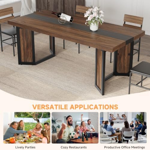 Industrial Dining Table for 6-8 People, 71" Large Long Wooden Kitchen Ta...