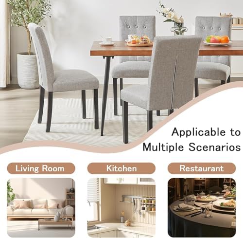 VECELO Upholstered Dining Chairs Set of 4, Button Tufted Parsons Chairs with ...