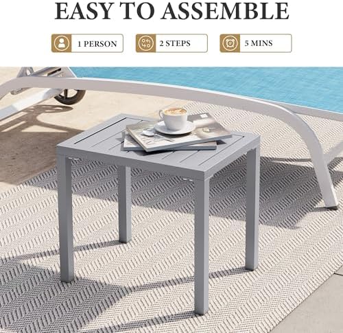 Crestlive Products Outdoor Side Table Set of 2, Aluminum Rectangular Side/End...