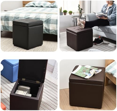 Bonded Leather Square Cube Storage Ottoman,12x12x14inch,Upholstered Foot Rest...