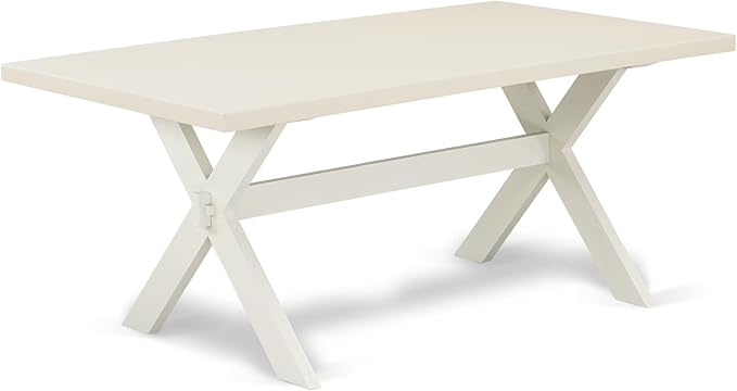 East West Furniture X027MZ015-7 7 Piece Dining Set Consist of a Rectangle Dining Room Table with X-Legs and 6 Baby Blue Linen Fabric Upholstered Parson Chairs, 40x72 Inch, Multi-Color