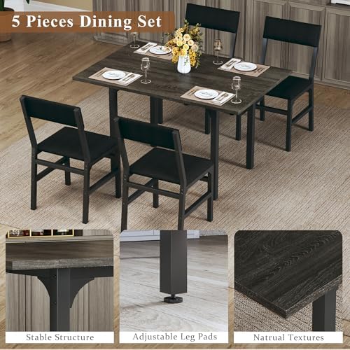 HUAHUU Dining Table Set for 4, Extendable Kitchen Table Cushion Chairs Set of...
