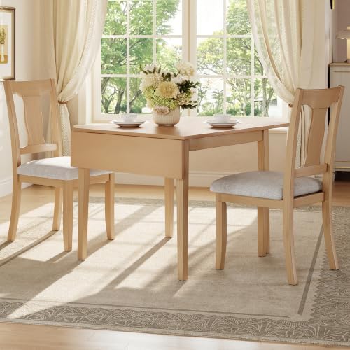 P PURLOVE 3 Piece Kitchen Dining Set, Wood Dining Table Set, Natural+Beige