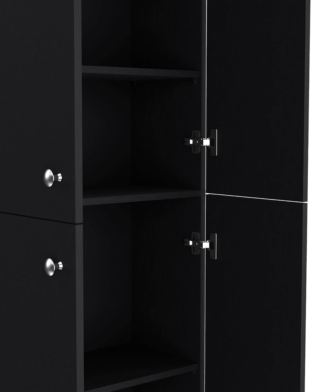 Kitchen Pantry 71" H, 4 Doors, 5 Adjustable Shelves, Laundry, Black