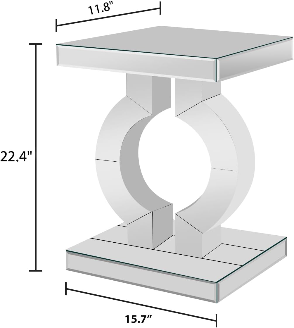 Mirrored End Table, Silver Side Accent Table, Small Mirrored Coffee Table for Living Room, Bedroom, 16"x12"x23"