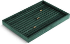 Velvet Ring Display Tray, Stackable Muilt Slot Rings Ear Stud Storage Tray, Drawer Insert Jewelry Accessories Organizers Plate (Green)