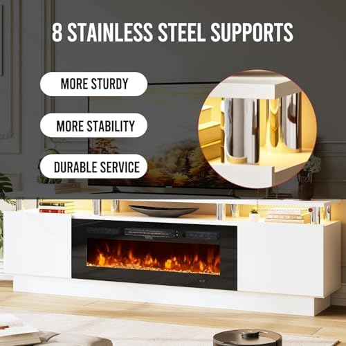 80" Fireplace TV Stand, 2-Tier LED Entertainment Center with 36" Fi...