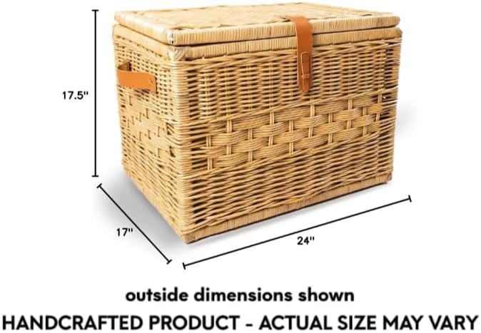The Basket Lady Deep Wicker Storage Trunk, L, Sandstone | Outside: 24" L...