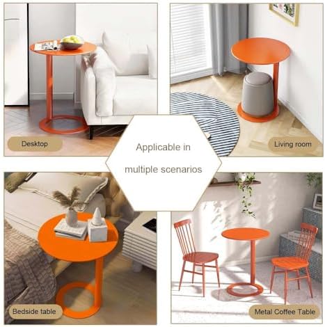 C-Shaped Round Side Table for Living Room, Bedroom, and Office - Metal Coffee...