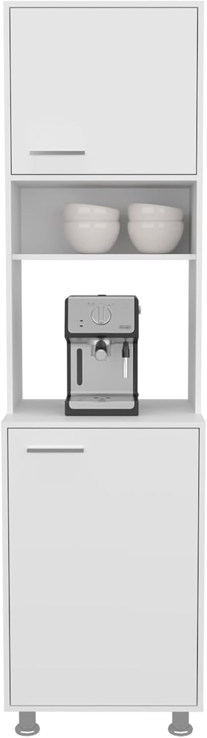 Kitchen Pantry with 2 Doors and 5 Shelves in White | Tall vertical design wit...