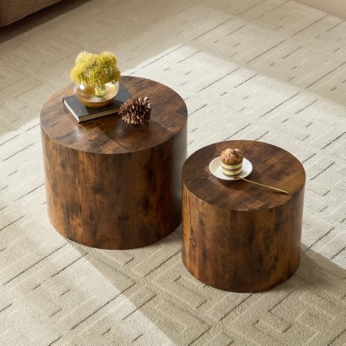 Nesting Coffee Table Set of 2, Modern Round Small Side Table Circle Accent En...