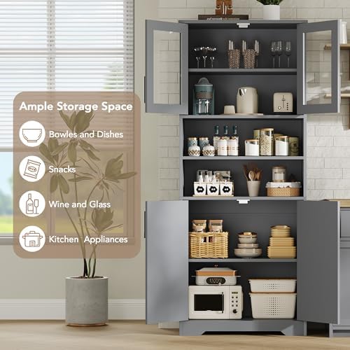 IDEALHOUSE 67" H Tall Storage Cabinet, Freestanding Bathroom Cabinet wit...
