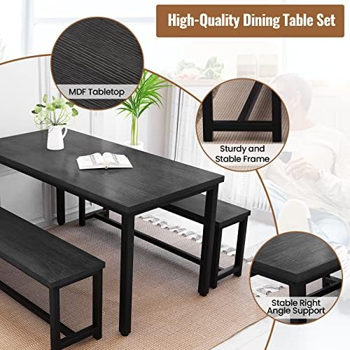 Recaceik Dining Table Set with Bench, 3 Pieces Dining Furniture Set Kitchen T...