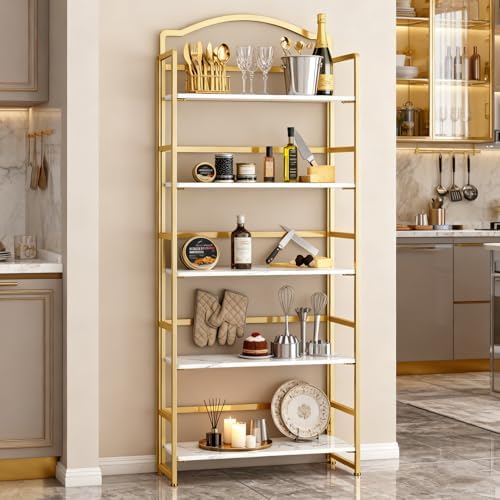 JSB 5 Tier No Assembly Folding Bookshelf, Arched Bookshelf, Foldable Bookcase...