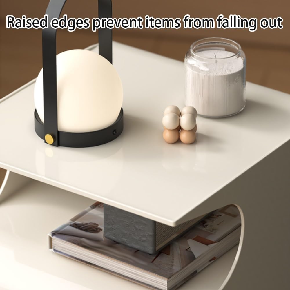 S-Shaped ABS Plastic Side Table, Movable Bedside Table with Wheels, Minimalis...