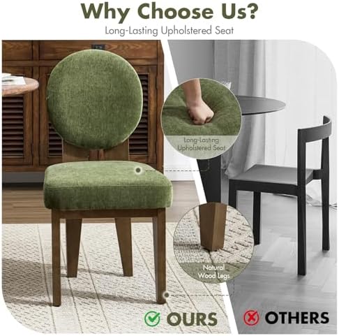 Hyfirm Mid-Century Modern Walnut Dining Chairs Set of 4, Vintage Green Wooden...