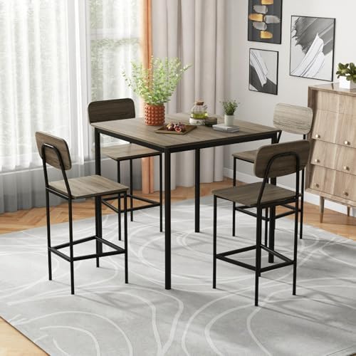 GIANTEX 5-Piece Dining Table Set W/Counter Height Table & 4 Bar Stools, M...