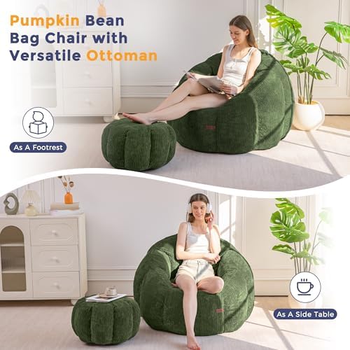 MAXYOYO Bean Bag Chair with Ottoman, Giant Pumpkin Lounge Chair for Adults | ...
