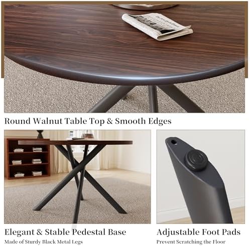 HIPIHOM 45.3 Inch Round Dining Table Set for 4, Mid Century Modern Small Coff...