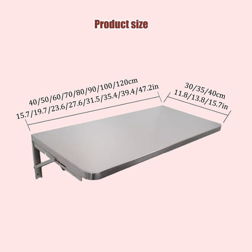 304 Stainless Steel Folding Wall Shelf Wall Mount Kitchen Storage Shelves Rounded Corners Food-Grade Folding Table Thickened Bracket for Laundry Room Garage Restaurant.(80x40cm/31.5x15.7in)