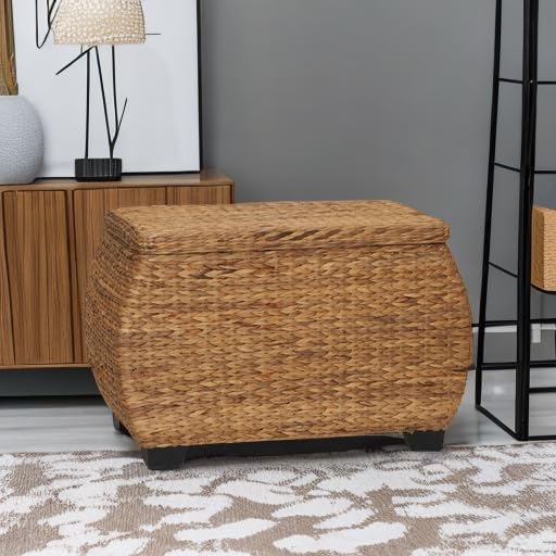 Household Essentials Large Curved Wicker Storage Chest with Liner | Water Hya...
