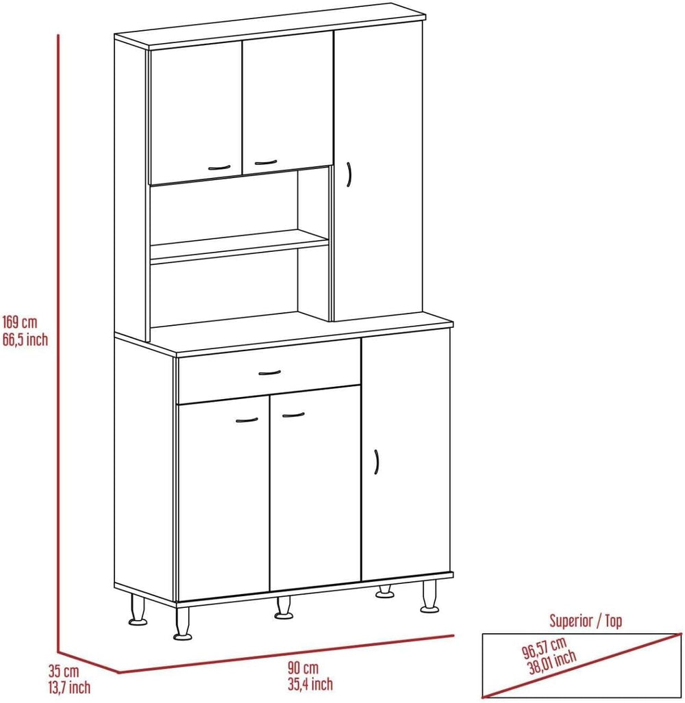 Tuhome Della 90 Kitchen Pantry, One Drawer, Multiple Cabinets, Two Open Shelv...