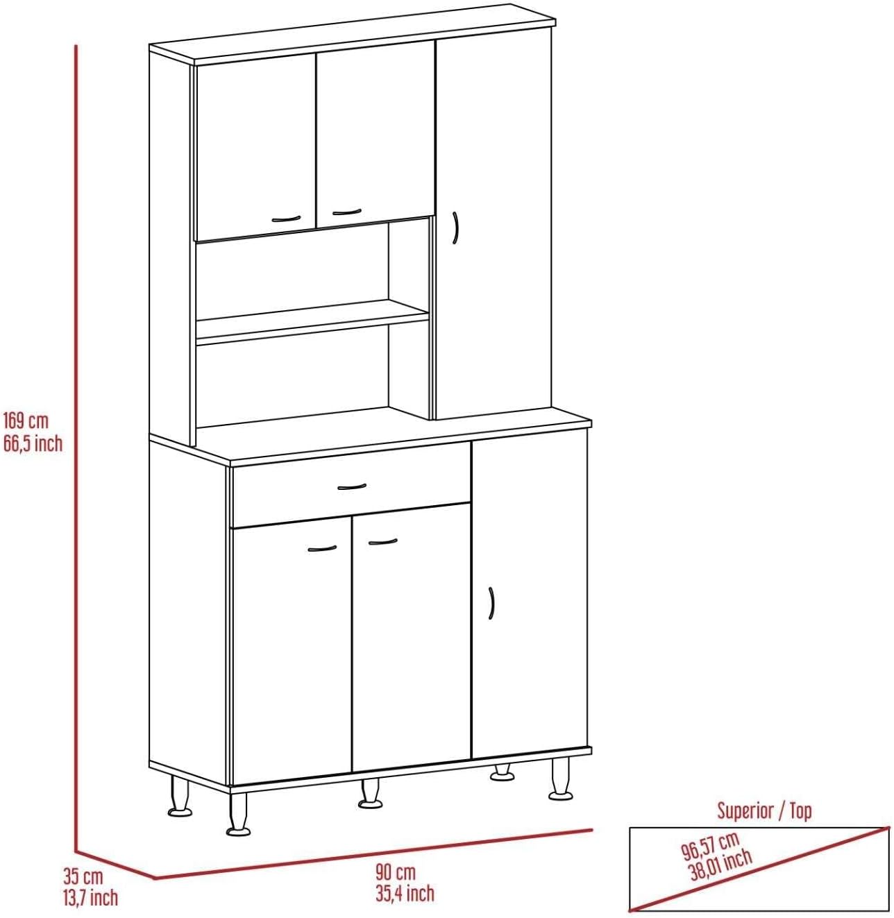 Tuhome Della 90 Kitchen Pantry, One Drawer, Multiple Cabinets, Two Open Shelves Black