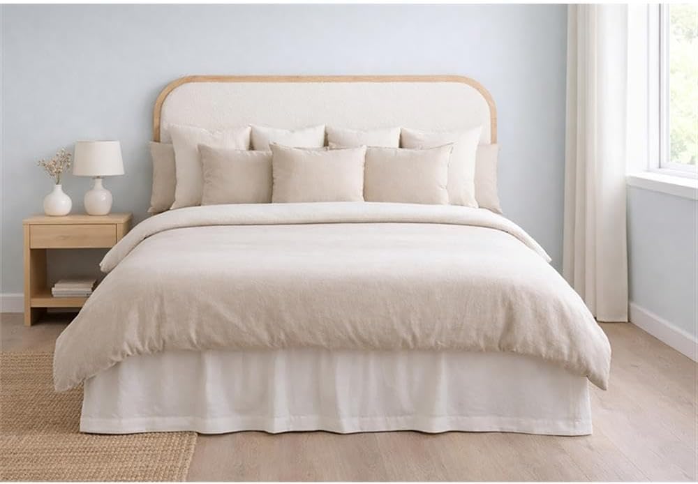 Pemberly Row Full/Queen Boucle Headboard, Natural Wood Frame with White Uphol...