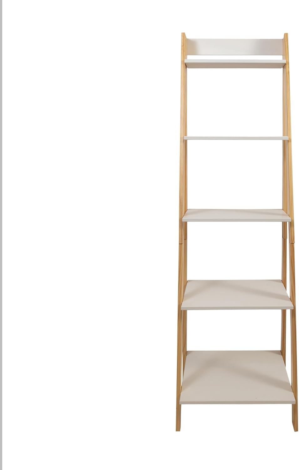 Jela-USA Solid Pine Wood 5 Shelf Ladder Bookshelf, White & Natural