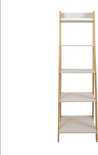 Jela-USA Solid Pine Wood 5 Shelf Ladder Bookshelf, White & Natural