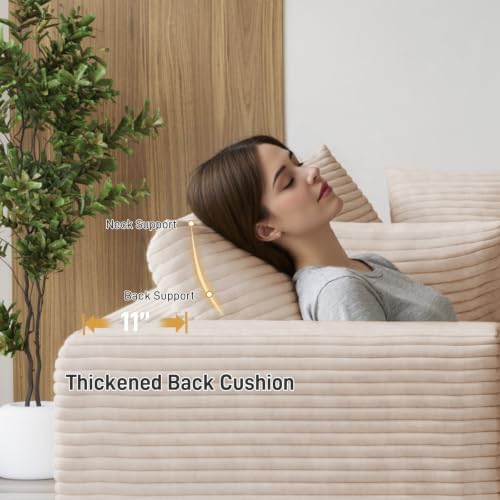 ONEMMLION 131" Oversized Cloud Couch Sofa with Chaise, Beige | Corduroy,...