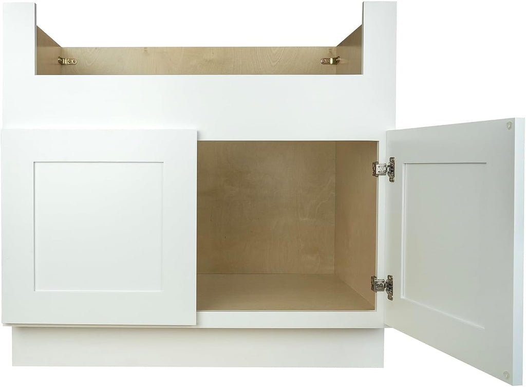 Hollywood Fabiani Design Farm Sink Base Kitchen Cabinet 36 in. W x 24 in. D x 34-1/2 in. H, Shaker White – Solid Wood Frame, 1/2-Inch Cabinet-Grade Plywood Box, Ready to Assemble