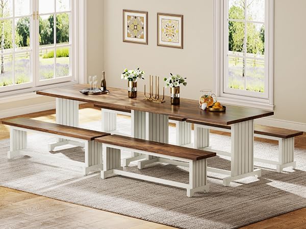 Tribesigns 47" Dining Table Set for 4, 3-Piece Kitchen Room Table with 2...