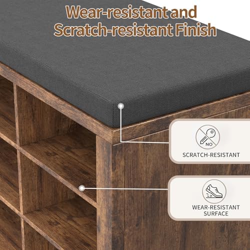 Shoe Rack Bench, Shoe Storage Bench with Cushion, Shoe Organizer 16 Cubbies f...