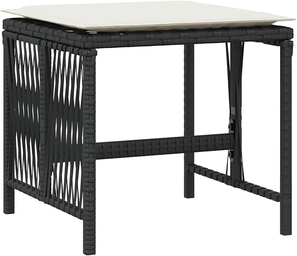 Set of 4 Poly Rattan Outdoor Stools with Removable Cushions, Black and Cream ...