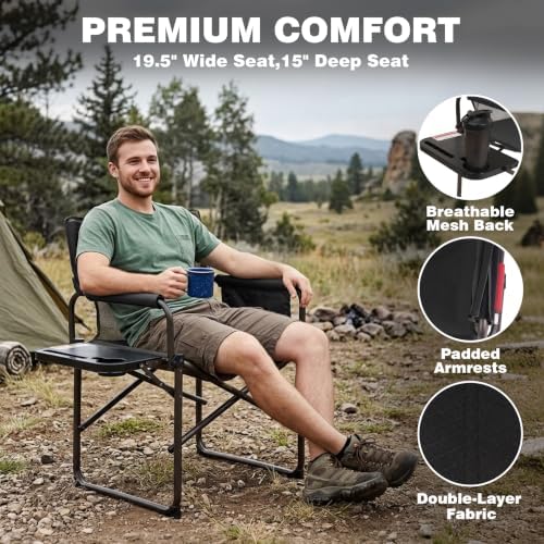 SUNNYFEEL Directors Chair Foldable with Side Table, Heavy Duty Camping & ...